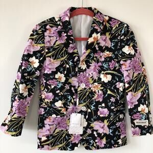 Braveman Boys Blazer Floral Print Black Purple Green Size 8 Formal Party NWT
